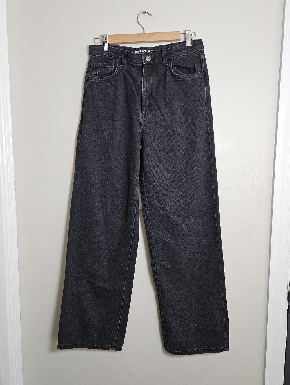 Primark Girls Black Wide Leg Jeans Size 14-15 High Waist Like New
